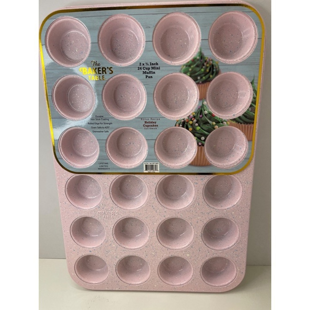 The Bakers Table 2 3/4 Inch 24 Cup Mini Muffin Pan Pink Spec. Durable Non-Stick‎